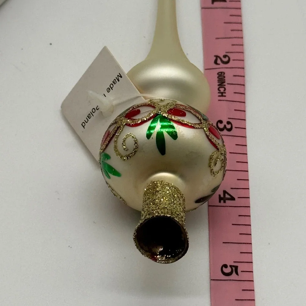 Vintage Mini Glass Christmas Tree Topper Boxed Hand Painted Made in Poland 5
